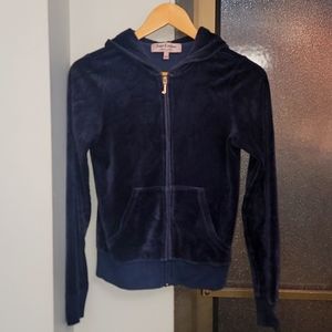 Authentic Juicy couture velour navy hoodie small crown design on back